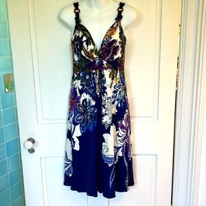 ELIE TAHARI NAVY Silk FLORAL DRESS SIZE Medium